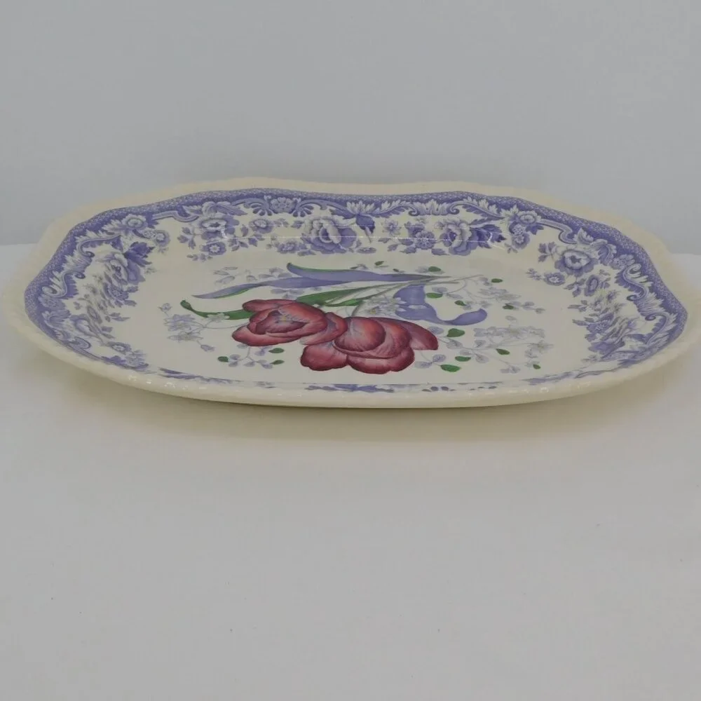 Spode Mayflower Fine China Old Backstamp 15" Oval Serving Platter England VTG - Picture 6 of 11